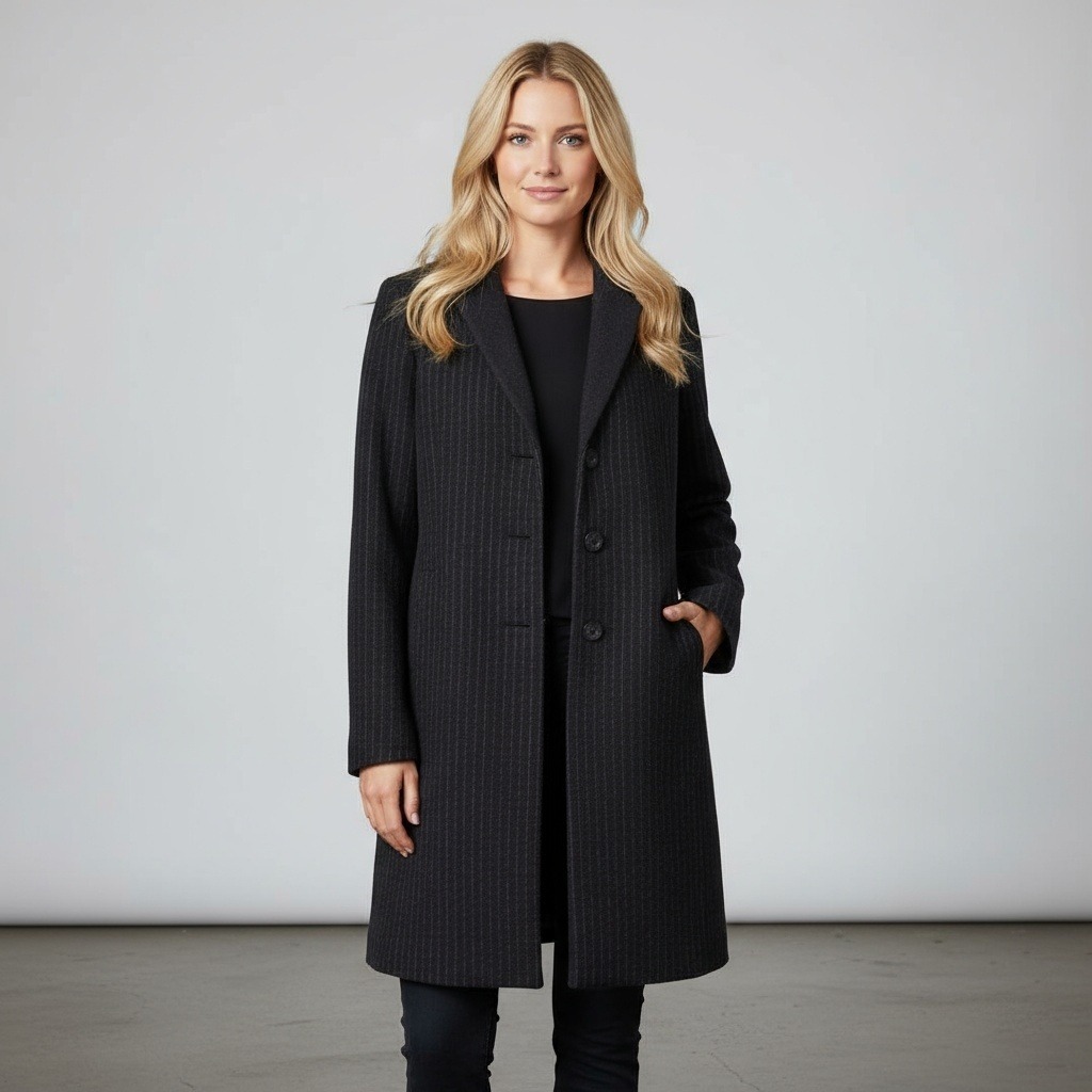 Peuterey Red Hybrid Goose-Down Pinstripe Wool Puffer Black Coat - Size: Us 4-6